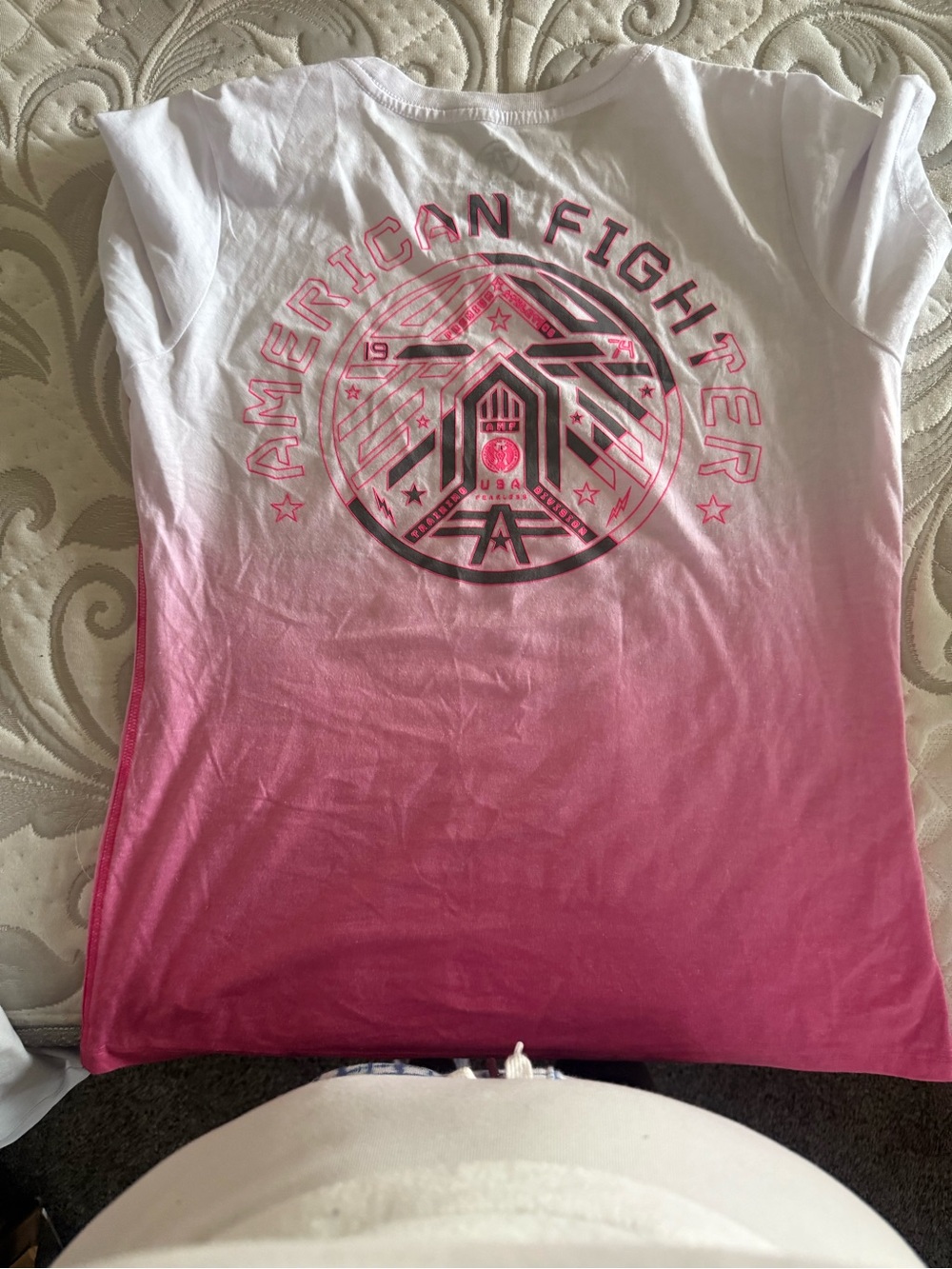 American Fighter White to Pink Ombre Girls' Tee with Graphic Logo